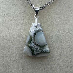 Small Ocean Jasper Pendant on Stainless Steel Chain